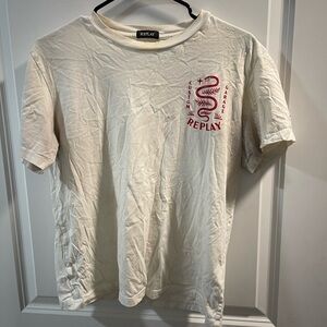 Replay kids Cream Short Sleeve Tee with Red Chest Logo Have Spots